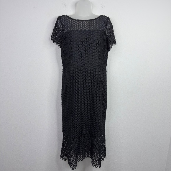 Kay Unger Dress Womens 12 Black Lace Tatum‎ Romantic Refined Elegant Formal Midi